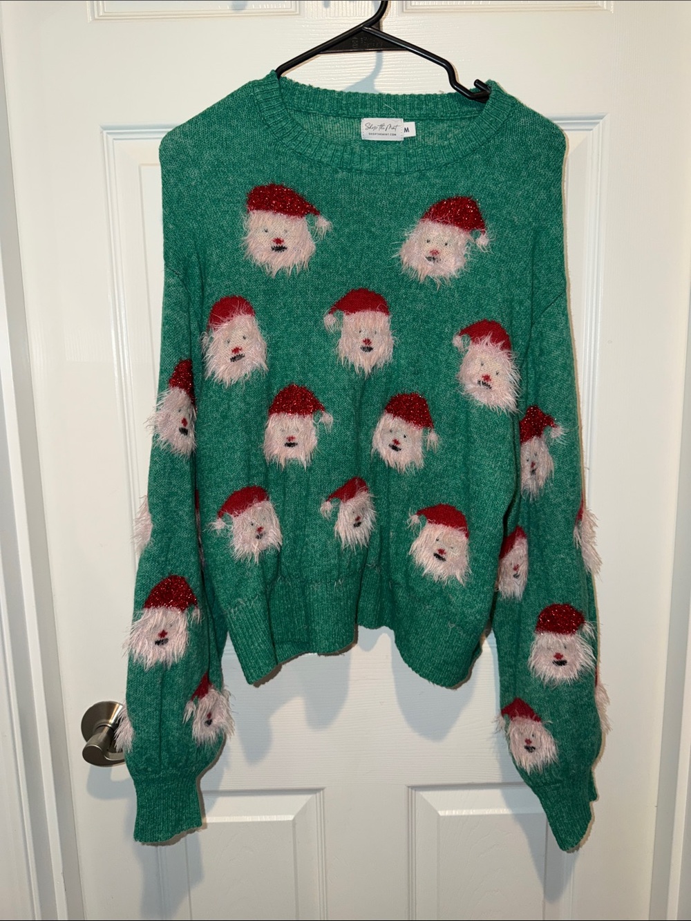 Skies Are Blue Green Holiday Santa Crewneck Sweater